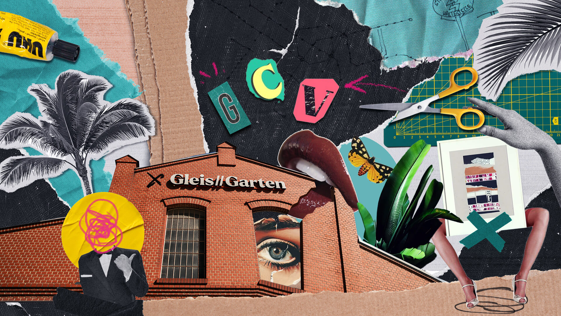 Collage aus Papier, Elementen und dem Gleis//Garten-Gebäude erstellt von (c) Coffee of Arts